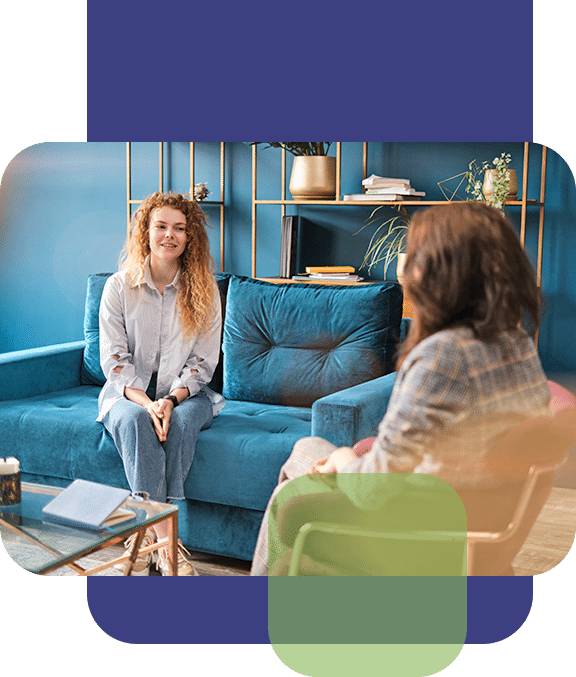 Sitting on Blue Sofa